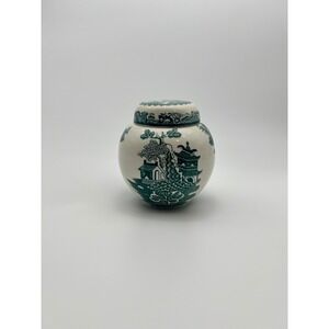 Masons Patent Ironstone Green Willow Ginger Jar Vintage England Transferware